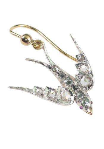 ** VERKAUFT ** Um 1890 - "Schwalben" Goldohrringe mit Altschliffdiamanten – Bild 3