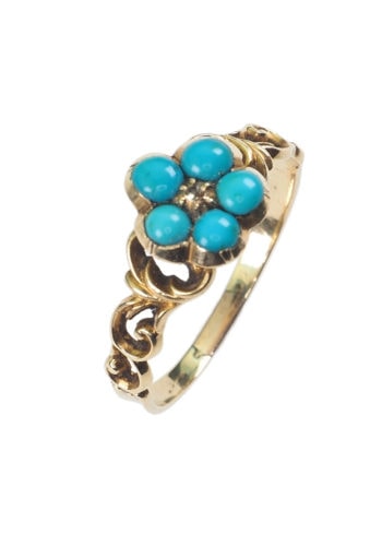 ** VERKAUFT ** Um 1850 - Viktorianischer "Forget Me Not" Türkisring aus 15 ct. Gold – Bild 3