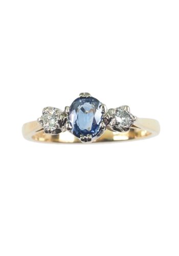 ** VERKAUFT ** Datiert 1965 - Vintage-Verlobungsring mit einem Saphir & zwei Brillanten – Bild 3