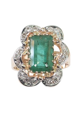 Um 1950 - Italienischer Smaragdring mit 18 Diamanten, Vintage – Bild 3