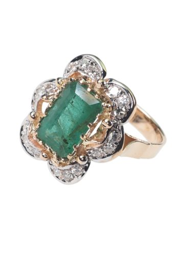 Um 1950 - Italienischer Smaragdring mit 18 Diamanten, Vintage – Bild 4