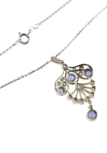 ** VERKAUFT ** Um 1910 - Englischer Saphiranhänger aus 15 ct. Gold, mit Diamanten – Bild 4