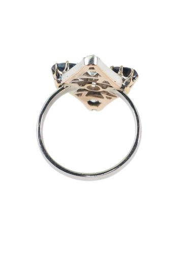 Um 1920 - Art déco Diamantring mit zwei Saphiren – Bild 5