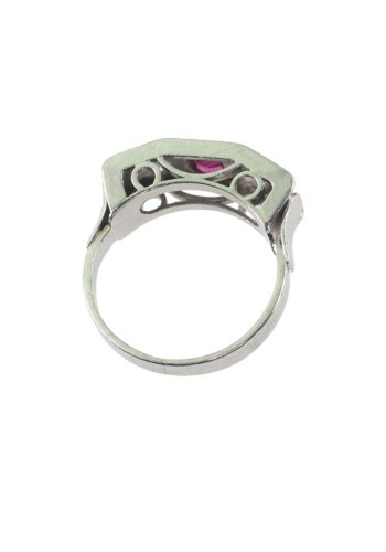 Um 1930 - Französischer Art déco Platin Rubinring / Verlobungsring mit 2 Diamanten – Bild 5