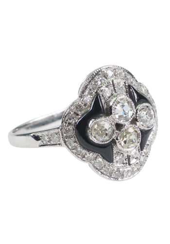 ** VERKAUFT ** Um 1930 - Art déco 18 ct. Gold Ring mit Onyx & Diamanten – Bild 3