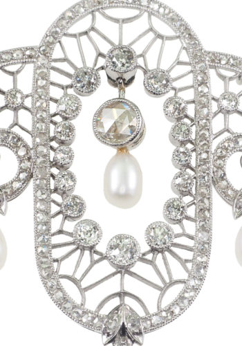 ** VERKAUFT ** Um 1910 - Art Nouveau Platincollier mit Perlen & Diamanten, inkl. Edelsteinezertifikat! – Bild 4