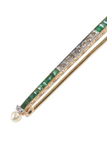 Um 1920 - Französische Art déco Stabbrosche, Smaragde & Diamanten – Bild 3