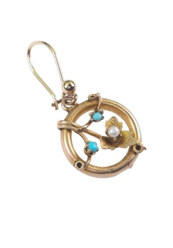 Um 1890 - Viktorianische Goldohrringe mit Türkis & Perle – Bild 3