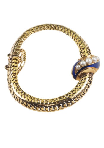 Um 1870 - 18 ct. Gold Armband mit Emaille & Perlen England – Bild 3