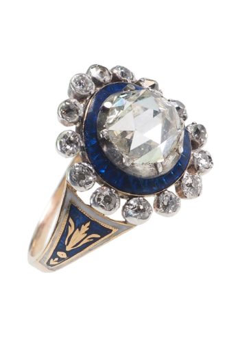 ** VERKAUFT ** Um 1800 - Georgian Ring mit Rosenschliff-Diamanten & Emaille – Bild 3