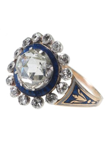 ** VERKAUFT ** Um 1800 - Georgian Ring mit Rosenschliff-Diamanten & Emaille – Bild 4