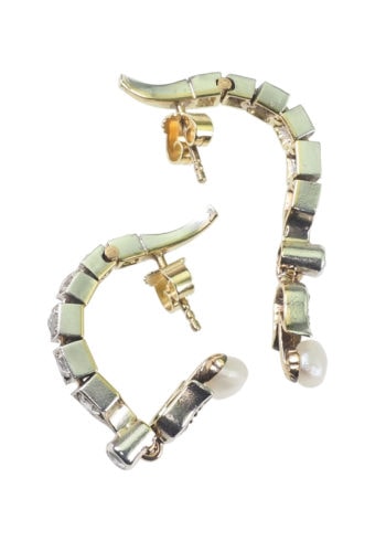 Um 1900 - 15K Goldohrringe mit je acht Diamanten & einer Perle – Bild 4