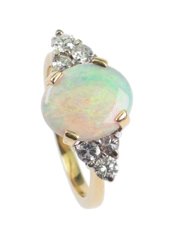 Um 1960 - Vintage Opalring mit sechs Diamanten, 18K Gold – Bild 3