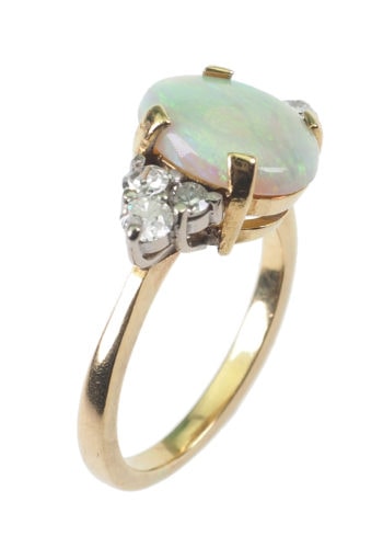 Um 1960 - Vintage Opalring mit sechs Diamanten, 18K Gold – Bild 4