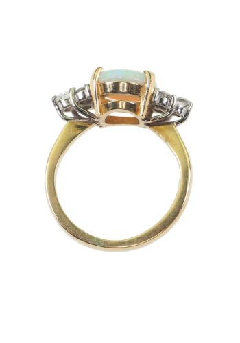 Um 1960 - Vintage Opalring mit sechs Diamanten, 18K Gold – Bild 5