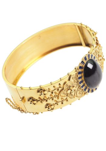 Um 1860 - Viktorianischer Goldarmreif mit Emaille & Granatcabochon – Bild 4