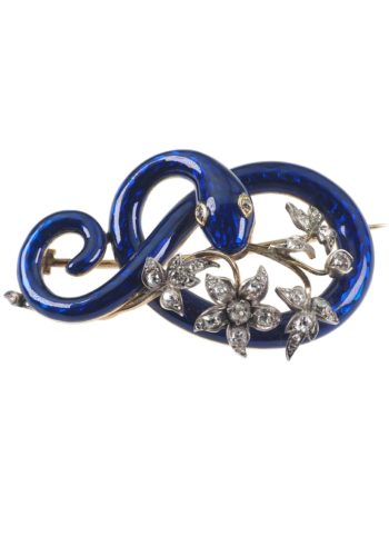 Um 1840 - Viktorianische Schlangenbrosche mit blauer Emaille – Bild 3