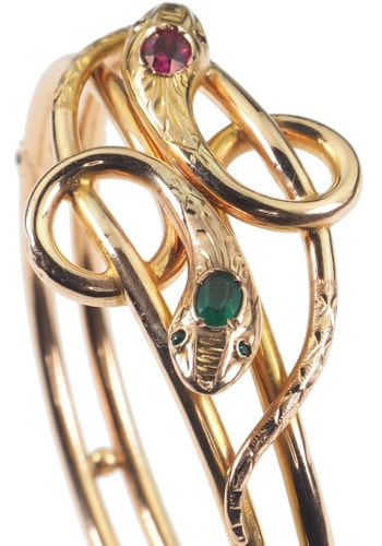 Um 1890 - "verschlungene Schlangen" Goldarmreif, französisch – Bild 3