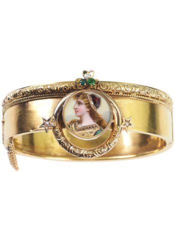 Um 1870 - Französischer Goldarmreif mit Emaille-Malerei – Bild 4