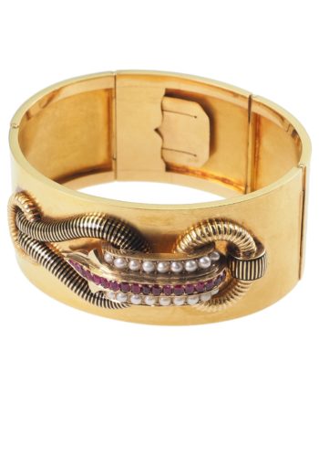 Um 1865 - Französischer Goldarmreif, Perlen & Rubine – Bild 5