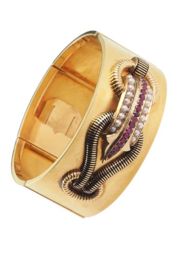 Um 1865 - Französischer Goldarmreif, Perlen & Rubine – Bild 4