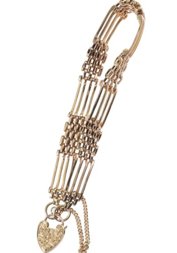 Um 1910 - Padlock-Goldarmband mit handgravierten Gliedern – Bild 4