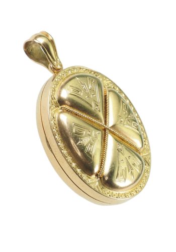 ** VERKAUFT ** Um 1860 - Viktorianisches Goldmedaillon mit Handgravuren – Bild 4