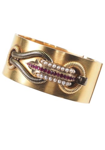 Um 1865 - Französischer Goldarmreif, Perlen & Rubine – Bild 3