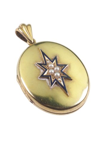 Um 1880 - Viktorianisches Goldmedaillon mit Emaille & Perlen – Bild 3