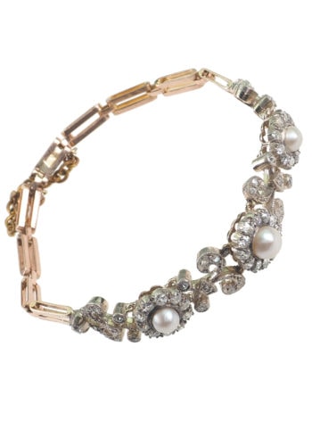 Um 1880 - Viktorianisches Diamantarmband mit drei Naturperlen – Bild 3