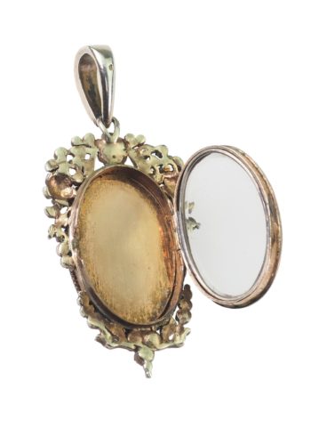 ** VERKAUFT ** Um 1850 - Französischer Goldanhänger mit Grisaillemalerei & Glasfach – Bild 5