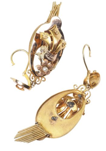 Um 1870 - Viktorianische 15K Goldohrringe mit Perle – Bild 5