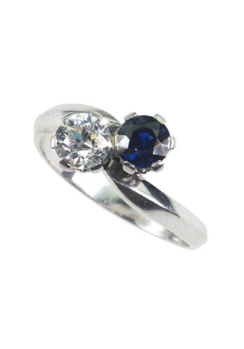 Um 1920 - You+Me Verlobungsring, inklusive Edelsteineprüfbericht! – Bild 4