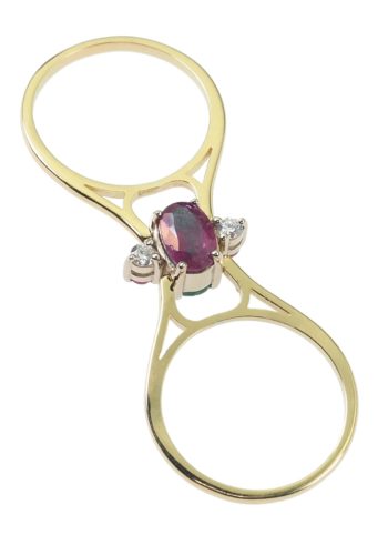 Um 1940 - Art déco Wende-Ring / Rubin & Smaragdring – Bild 5