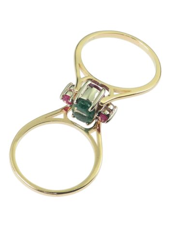 Um 1940 - Art déco Wende-Ring / Rubin & Smaragdring – Bild 6