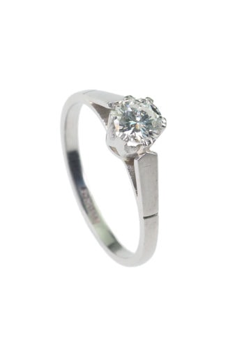 Um 1960 - Platin Halbkaräter Solitär Verlobungsring – Bild 3