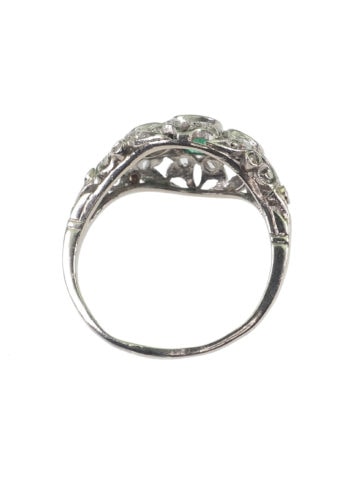 Um 1930 - Art déco Platinring, Diamanten & Smaragd – Bild 5