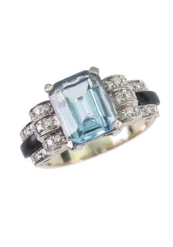 Um 1950 - Aquamarin, Diamanten & Onyx Ring – Bild 3