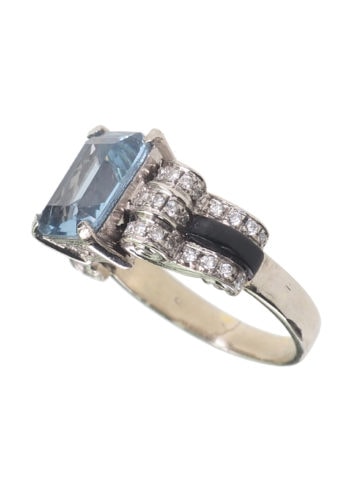 Um 1950 - Aquamarin, Diamanten & Onyx Ring – Bild 4