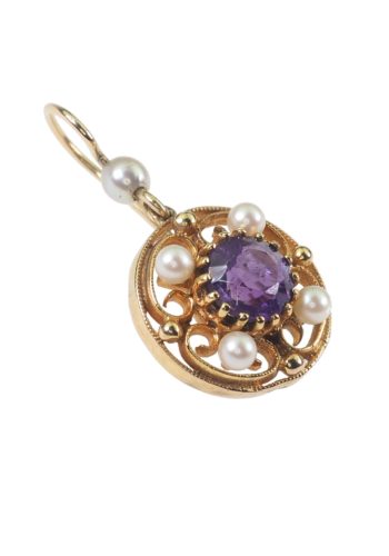 Um 1950 - Vintage-Goldohrringe mit Amethyst & Perlen – Bild 3