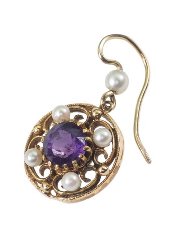 Um 1950 - Vintage-Goldohrringe mit Amethyst & Perlen – Bild 4