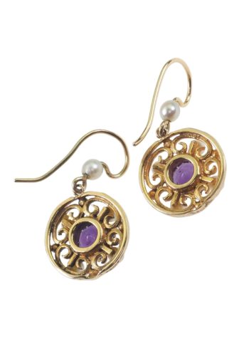Um 1950 - Vintage-Goldohrringe mit Amethyst & Perlen – Bild 5