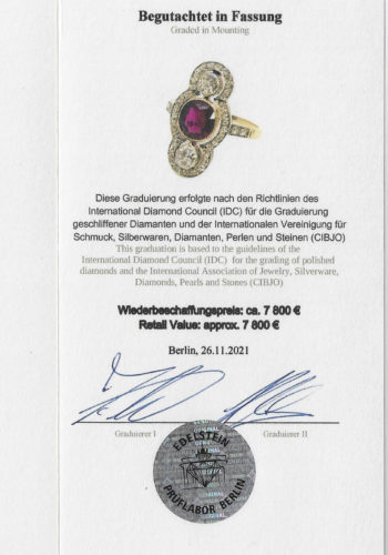 Um 1920 - Art déco Rubin- & Diamantring, inklusive Edelsteinezertifikat! – Bild 9