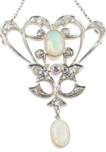 Um 1900 - Opale & Diamantencollier, edwardianisch – Bild 4