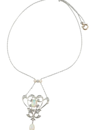 Um 1900 - Opale & Diamantencollier, edwardianisch – Bild 5