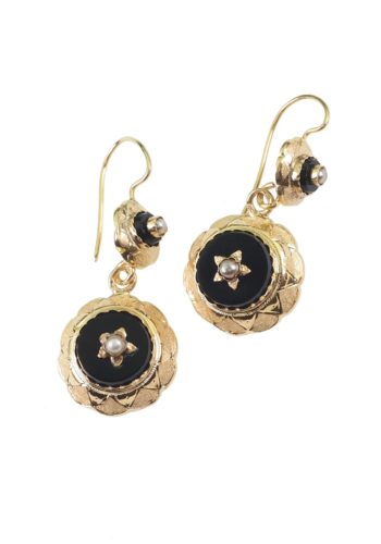 Um 1880 - Onyx & Perlen viktorianische Ohrringe – Bild 3