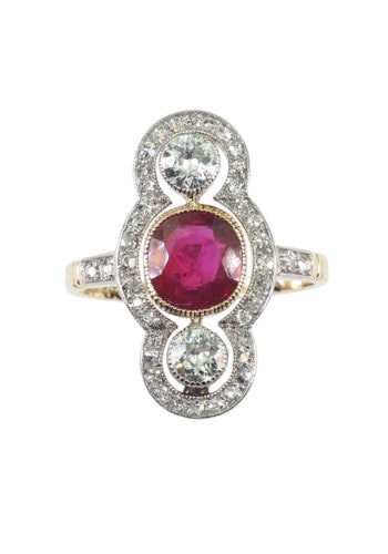 Um 1920 - Art déco Rubin- & Diamantring, inklusive Edelsteinezertifikat! – Bild 3