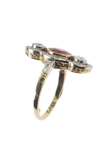 Um 1920 - Art déco Rubin- & Diamantring, inklusive Edelsteinezertifikat! – Bild 5