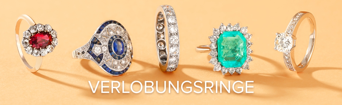 Verlobungsringe online bestellen: Banner-Foto mit 5 Ringen