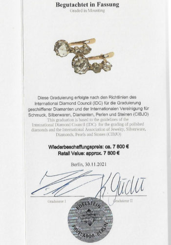 Um 1900 - Rosenschliff-Diamanten Ohrringe, inkl. gemmologisches Zertifikat! – Bild 8